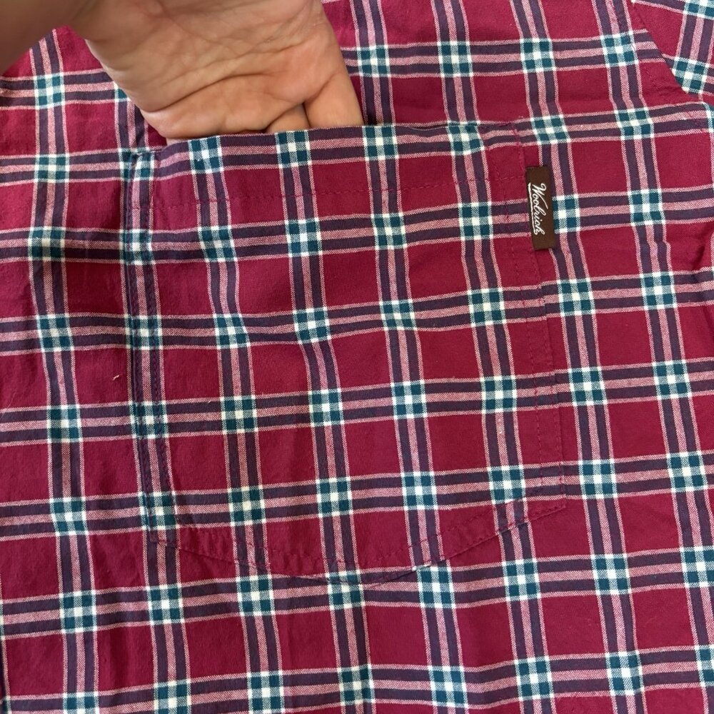Woolrich Button Down Shirt 2XL Mens Short Sleeve Red‎ Blue Plaid Pocket Casual - Picture 4 of 14